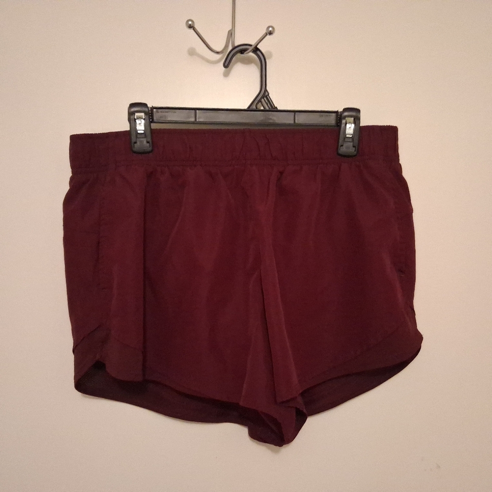 Athletic Works Womens Running Shorts with Built-in Briefs, Burgundy, Size Large